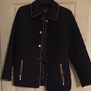 Jones New York Black Quilted Utility Jacket with Tan Trim